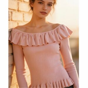 Bebe Blush Ruffle Off Shoulder Top